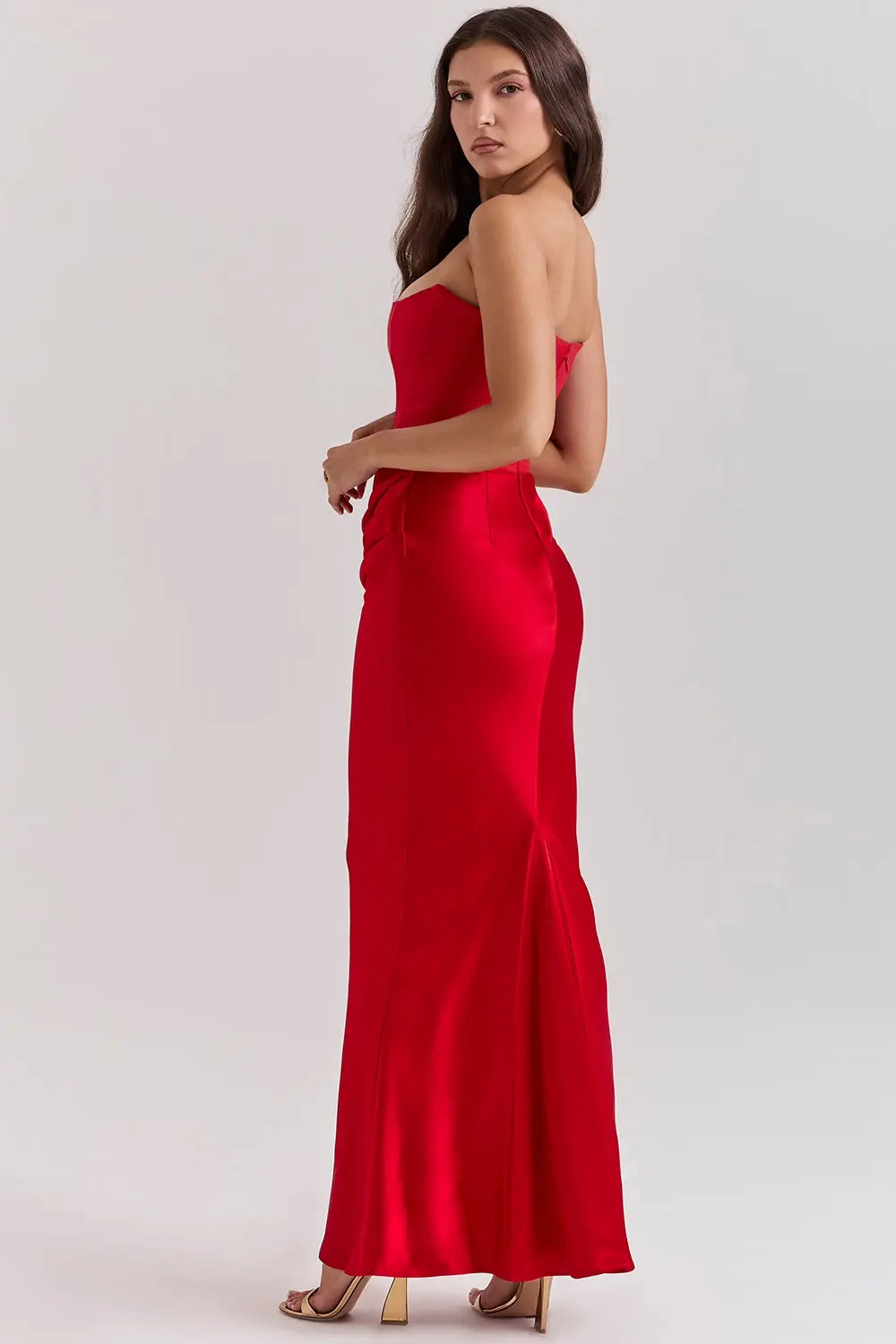 Aurélie - Robe Mariage Invitée Maxi Femme Élégante avec Bustier Corset et Jupe Drapée Sirène