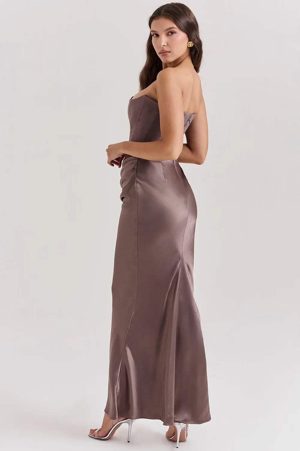 Aurélie - Robe Mariage Invitée Maxi Femme Élégante avec Bustier Corset et Jupe Drapée Sirène