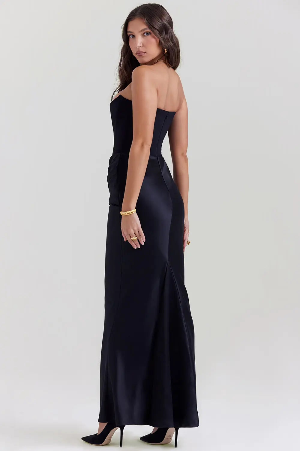 Aurélie - Robe Mariage Invitée Maxi Femme Élégante avec Bustier Corset et Jupe Drapée Sirène