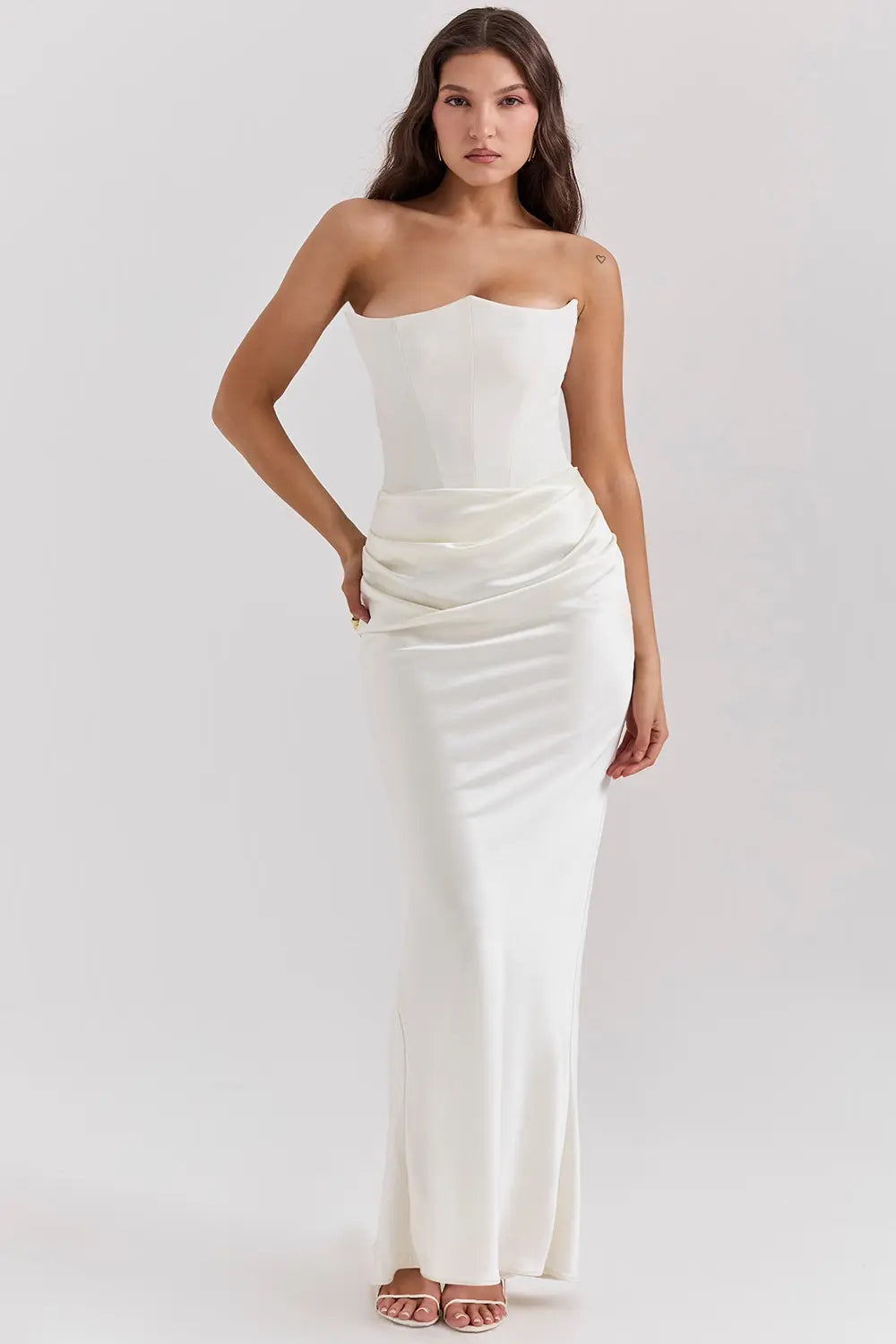Aurélie - Robe Mariage Invitée Maxi Femme Élégante avec Bustier Corset et Jupe Drapée Sirène