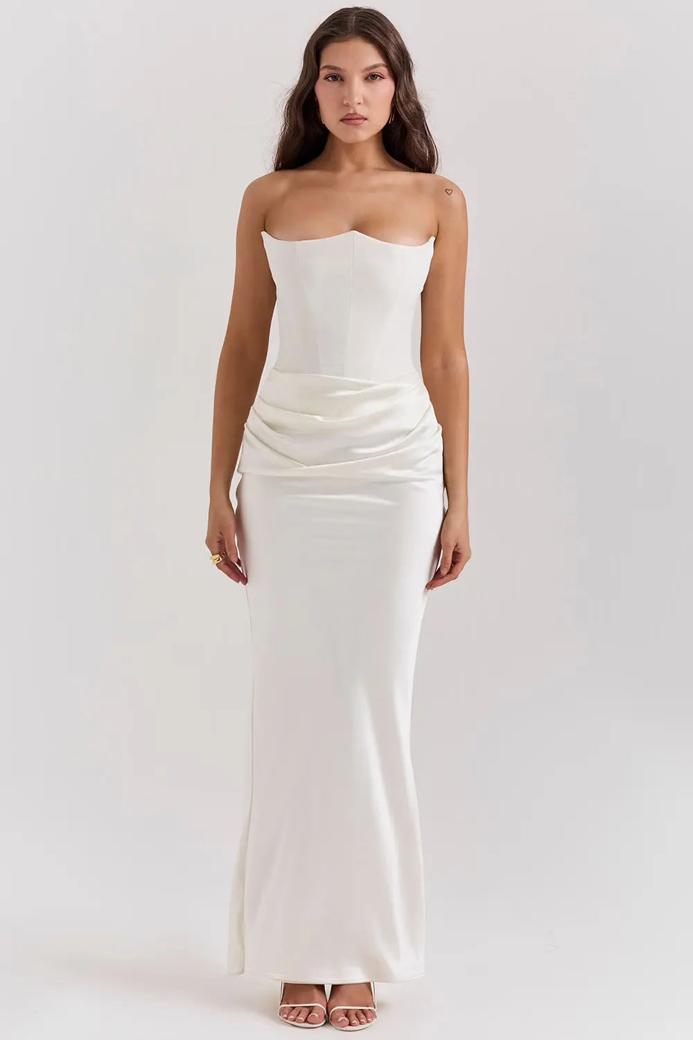 Aurélie - Robe Mariage Invitée Maxi Femme Élégante avec Bustier Corset et Jupe Drapée Sirène