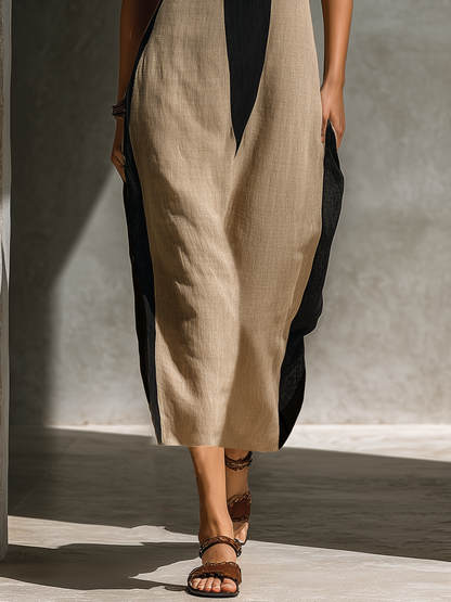 Aurore - Robe Maxi en Lin Femme Tendance avec Col Halter et Découpe Centrale