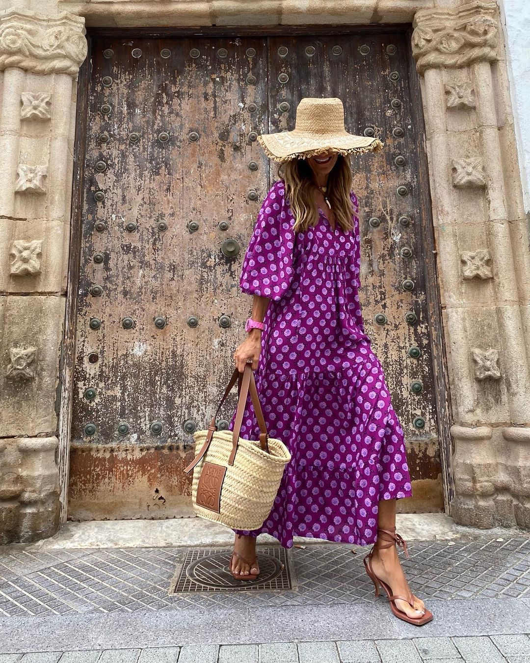 Béatrice - Robe Maxi d'Été Femme à Imprimé Graphique Col V Ample avec Manches Courtes Bohème