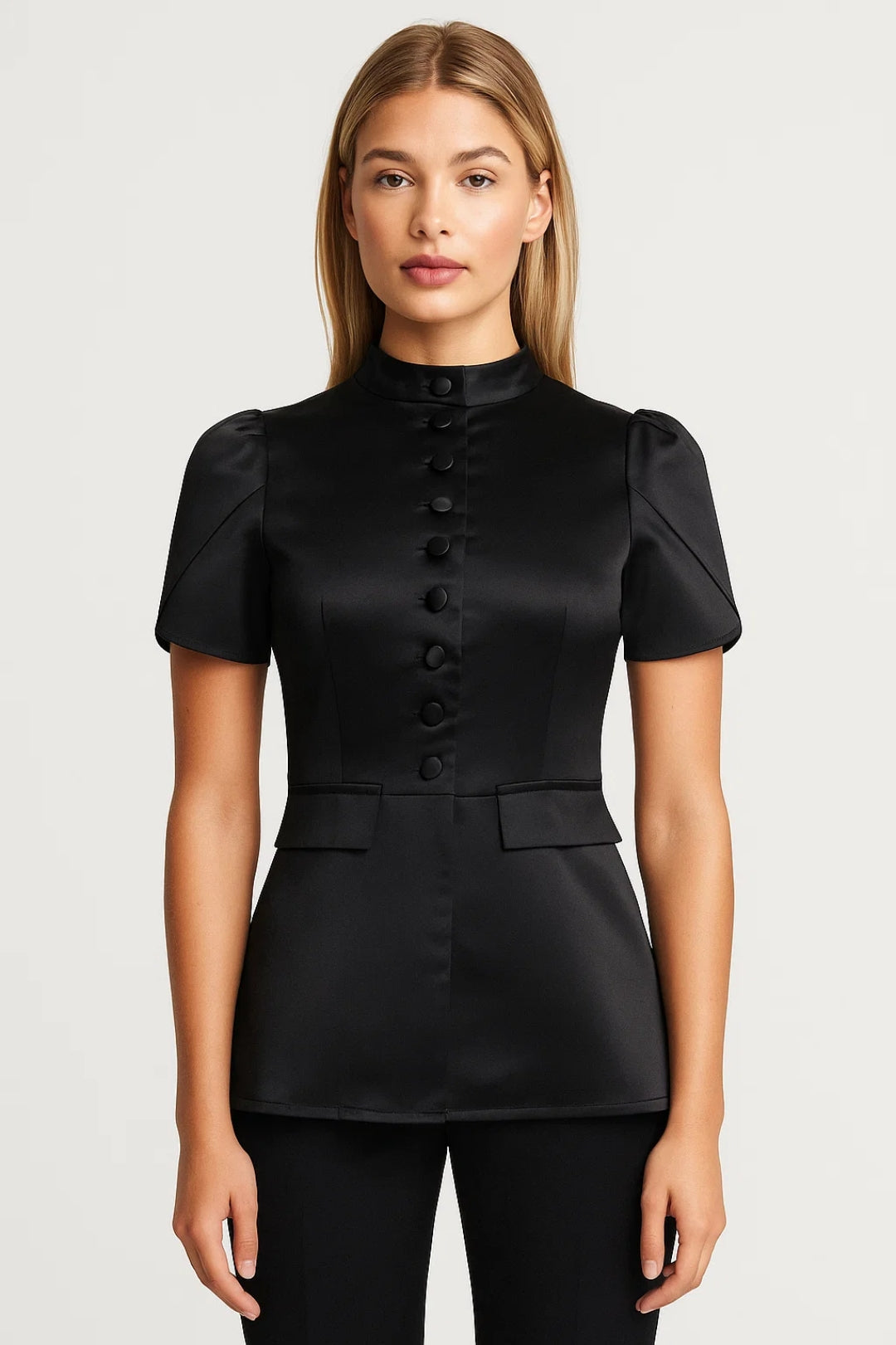 Top Femme - Col Montant Manches Courtes Boutonné | Élégant