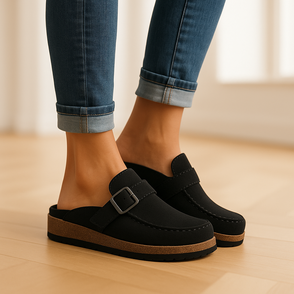 Céline - Mules Orthopédiques Femme Chic avec Boucle et Semelle Plateforme Confortable