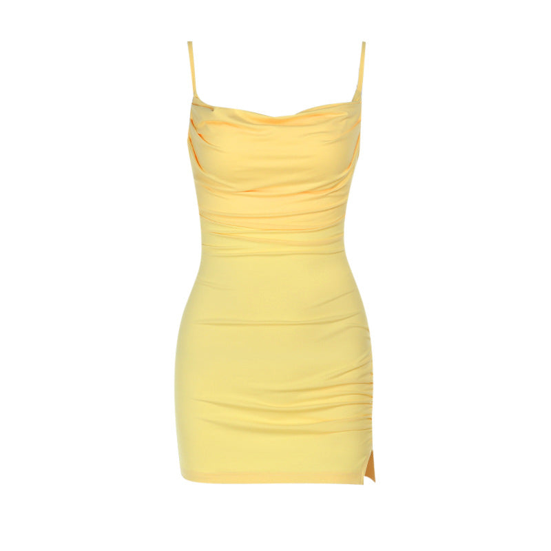 Céline - Robe Invitée Mariage Femme Mini Moulante à Bretelles Fines et Fronces