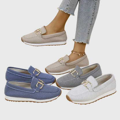 Camille - Mocassin Femme Confortable avec Boucle Dorée et Semelle Plateforme