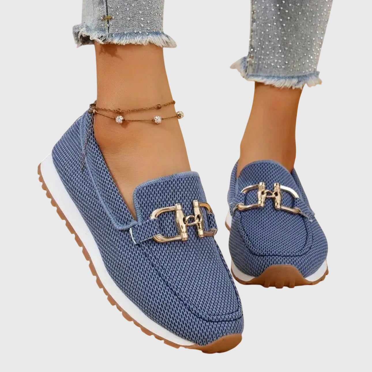 Camille - Mocassin Femme Confortable avec Boucle Dorée et Semelle Plateforme