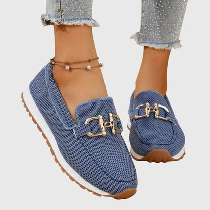Camille - Mocassin Femme Confortable avec Boucle Dorée et Semelle Plateforme