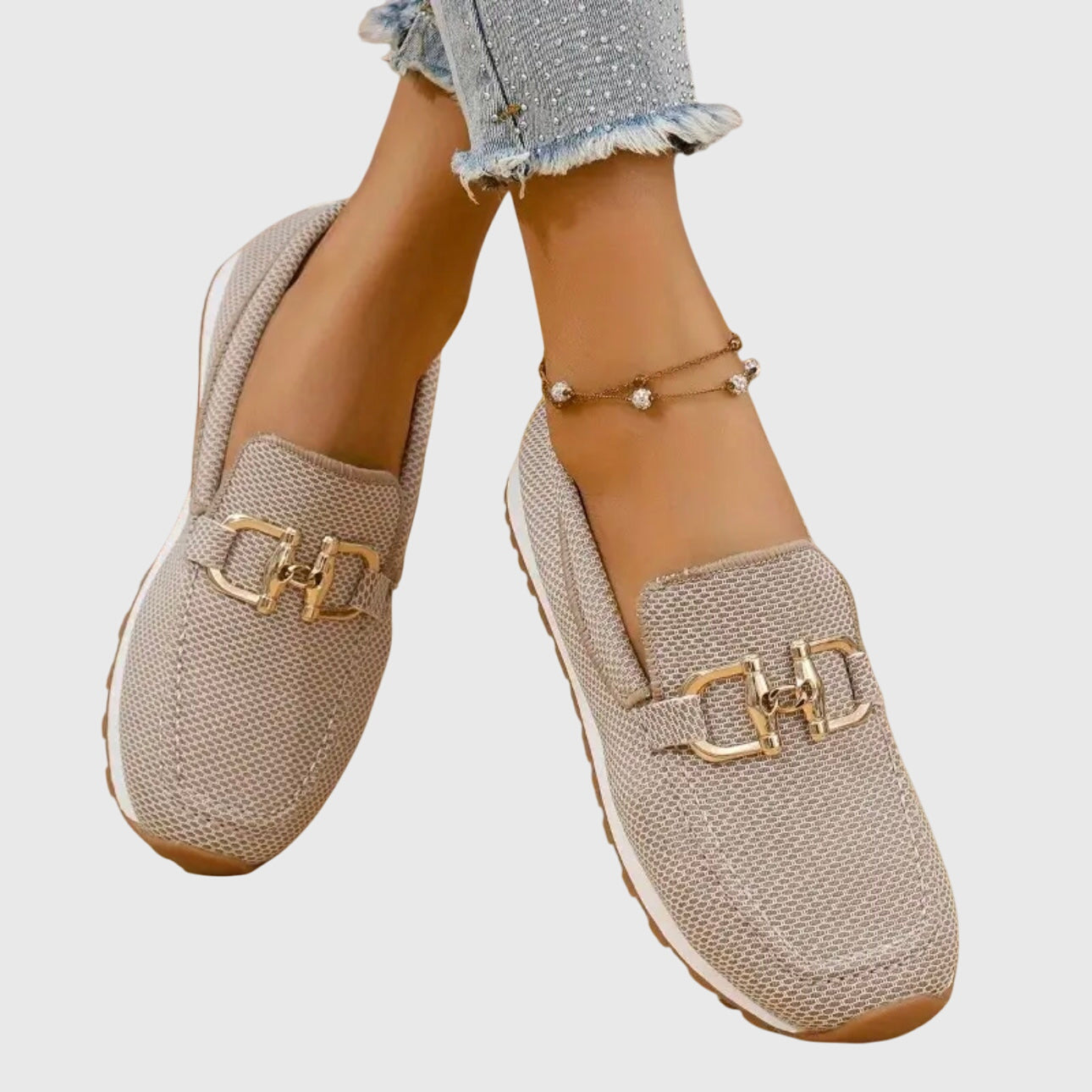Camille - Mocassin Femme Confortable avec Boucle Dorée et Semelle Plateforme