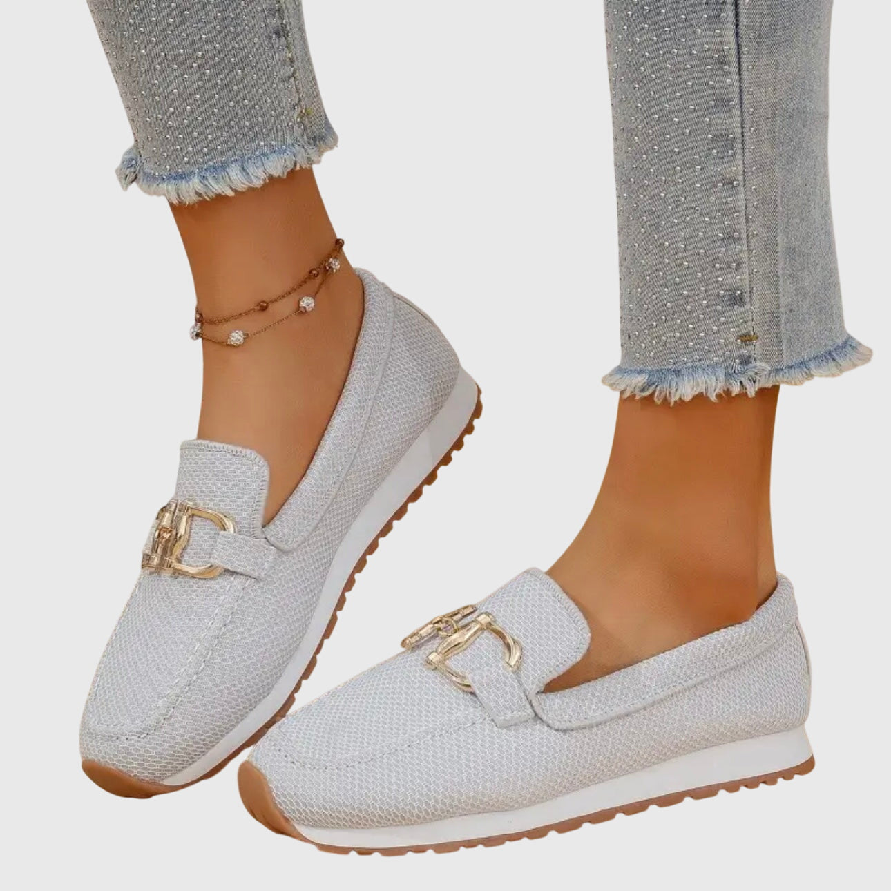 Camille - Mocassin Femme Confortable avec Boucle Dorée et Semelle Plateforme