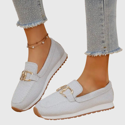 Camille - Mocassin Femme Confortable avec Boucle Dorée et Semelle Plateforme