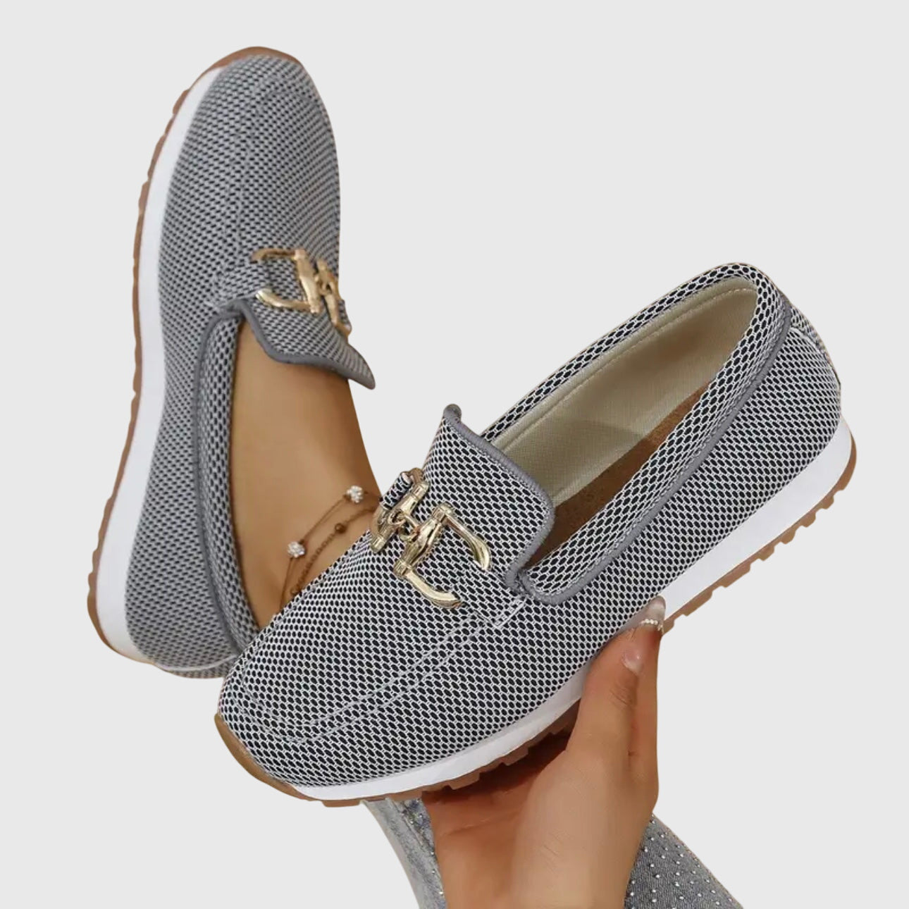 Camille - Mocassin Femme Confortable avec Boucle Dorée et Semelle Plateforme