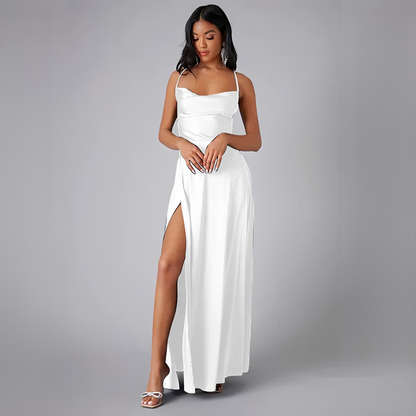 Camille - Robe Mariage Invitée Maxi Femme Élégante avec Bretelles Fines et Fente Latérale