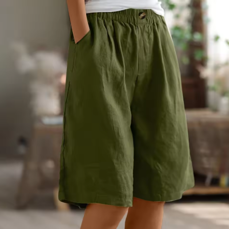 Camille - Short en Lin Femme Décontracté avec Taille Élastiquée et Coupe Large