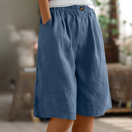 Camille - Short en Lin Femme Décontracté avec Taille Élastiquée et Coupe Large