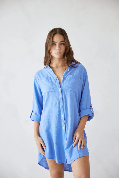 Capucine - Chemise en Lin Femme Oversize avec Poches Poitrine et Col Classique