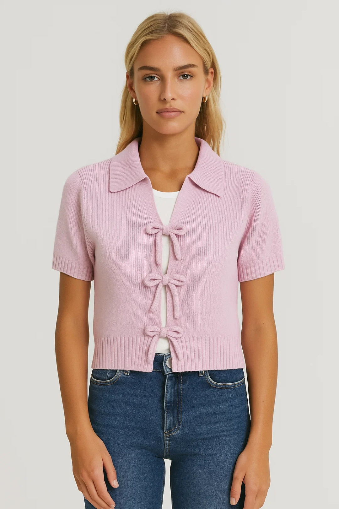 Top Femme - Manches Courtes Col Polo Noeuds Décoratifs | Casual