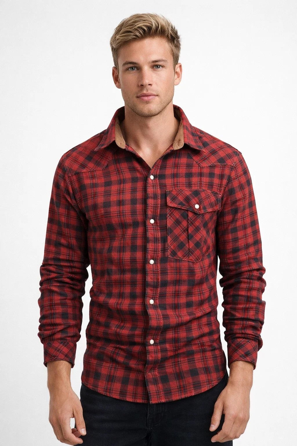 Chemise Homme - Manches Longues Carreaux Poche Poitrine | Casual