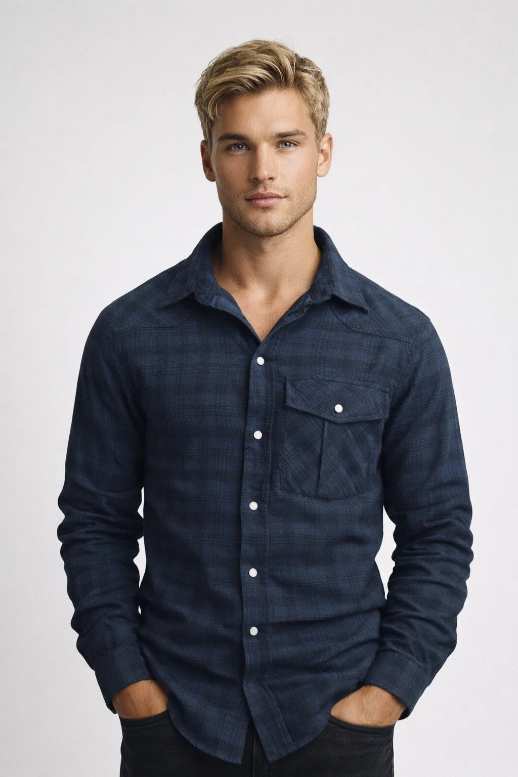 Chemise Homme - Manches Longues Carreaux Poche Poitrine | Casual