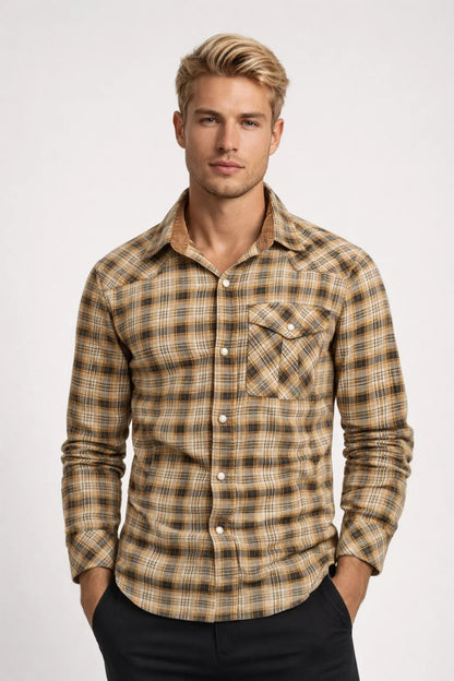 Chemise Homme - Manches Longues Carreaux Poche Poitrine | Casual