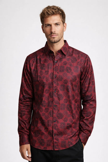 Chemise Homme - Coupe Slim Imprimé Floral Manches Longues | Élégant