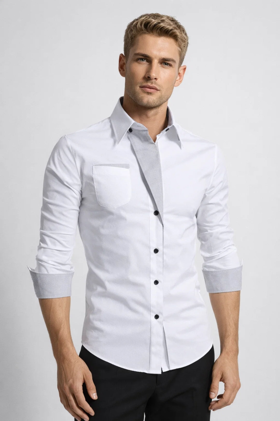 Chemise Homme - Coupe Ajustée Poignets Contrastés Poche | Chic