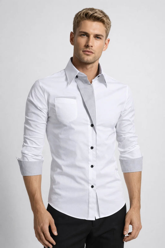 Chemise Homme - Coupe Ajustée Poignets Contrastés Poche | Chic