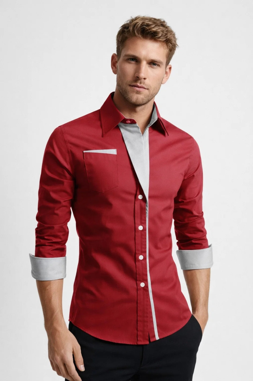 Chemise Homme - Coupe Ajustée Poignets Contrastés Poche | Chic