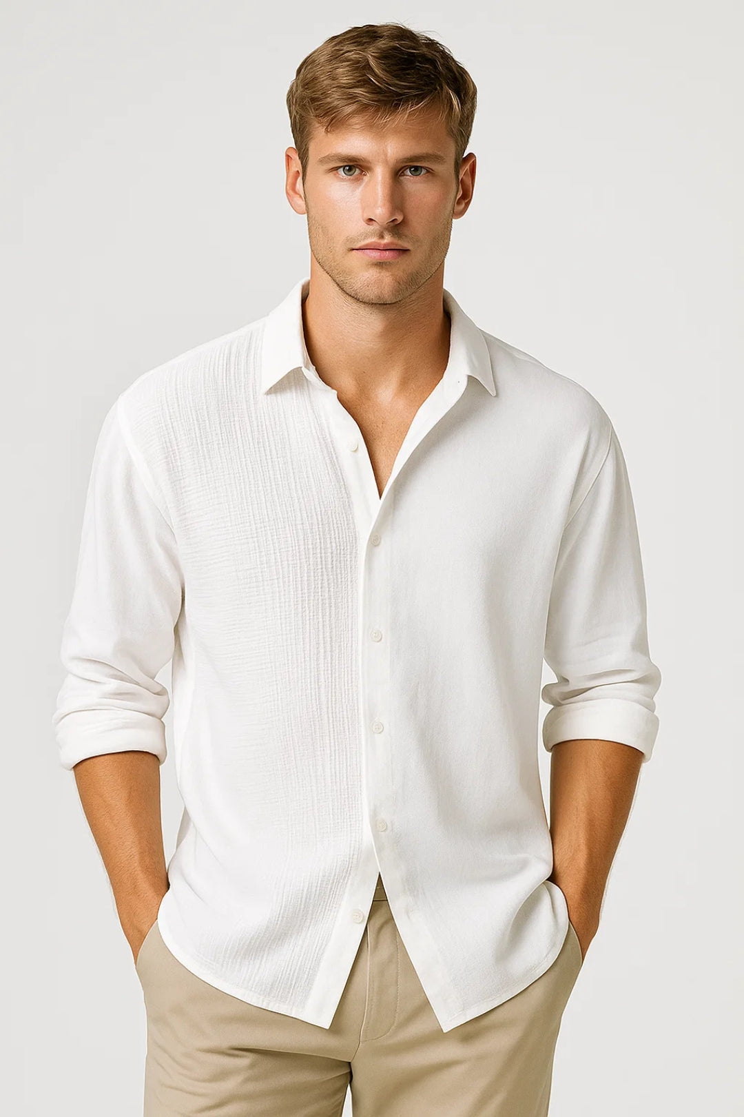 Chemise Homme - Coupe Relax Col Ouvert Texture Gaufrée | Été