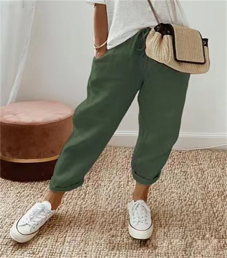Chloé - Pantalon en Lin Femme Casual avec Bas Élastiqué et Coupe Fuselée