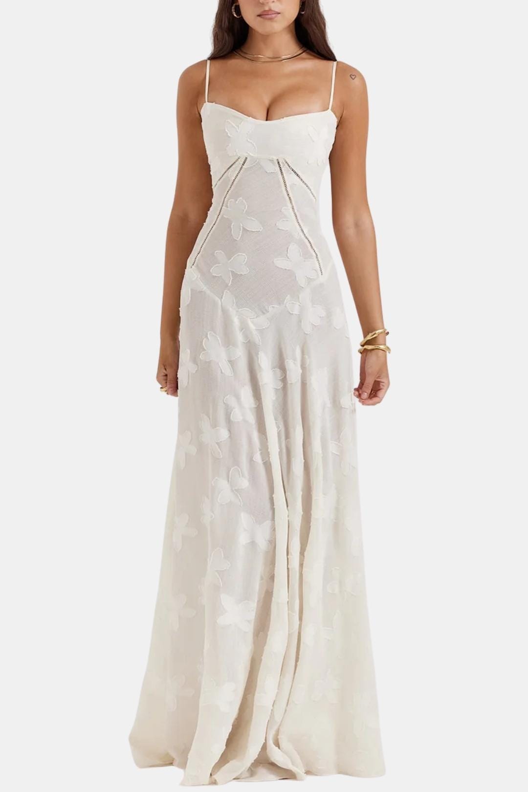 Chloé - Robe Mariage Invitée Femme Romantique Longue avec Fines Bretelles et Buste Structuré