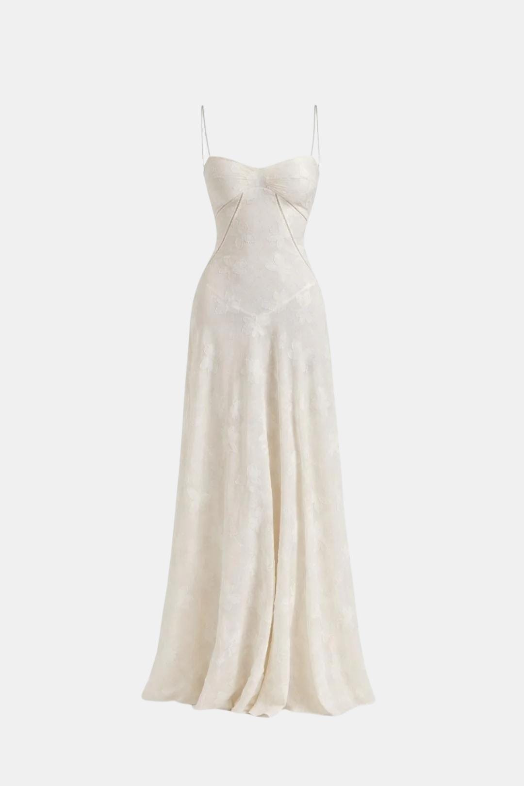Chloé - Robe Mariage Invitée Femme Romantique Longue avec Fines Bretelles et Buste Structuré