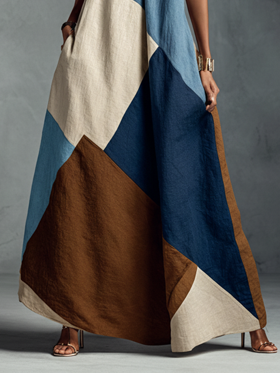 Chloé - Robe Maxi en Lin Femme Bohème avec Col Halter et Jupe Ample