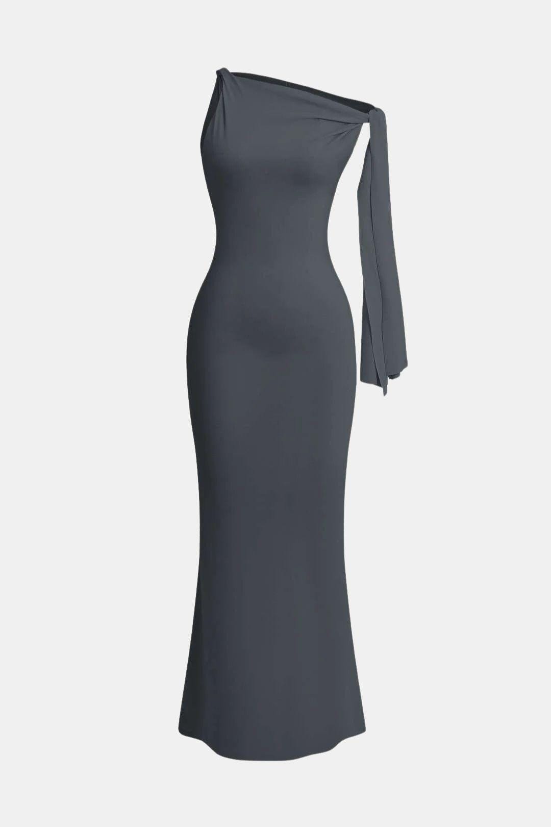Clara - Robe Invitée Mariage Femme Élégante Longue Moulante avec une Épaule et Écharpe
