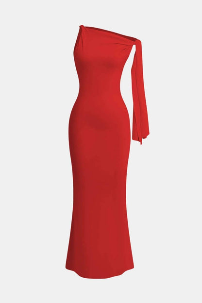 Clara - Robe Invitée Mariage Femme Élégante Longue Moulante avec une Épaule et Écharpe