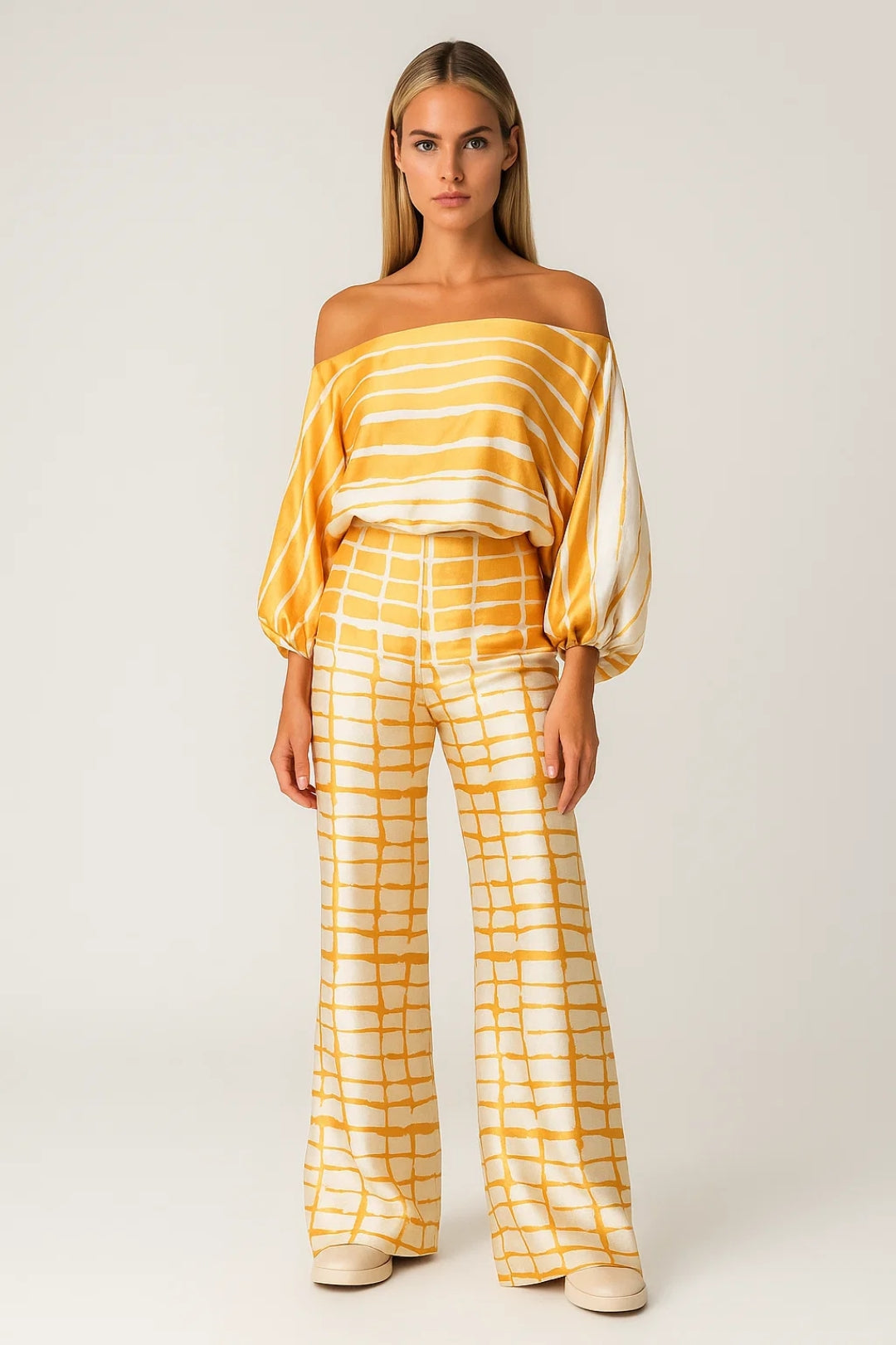 Ensemble Femme - Top Épaules Dénudées et Pantalon Évasé | Été