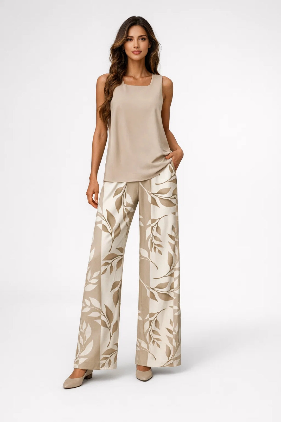 Ensemble Femme - Top Carré et Pantalon Large Imprimé | Élégant
