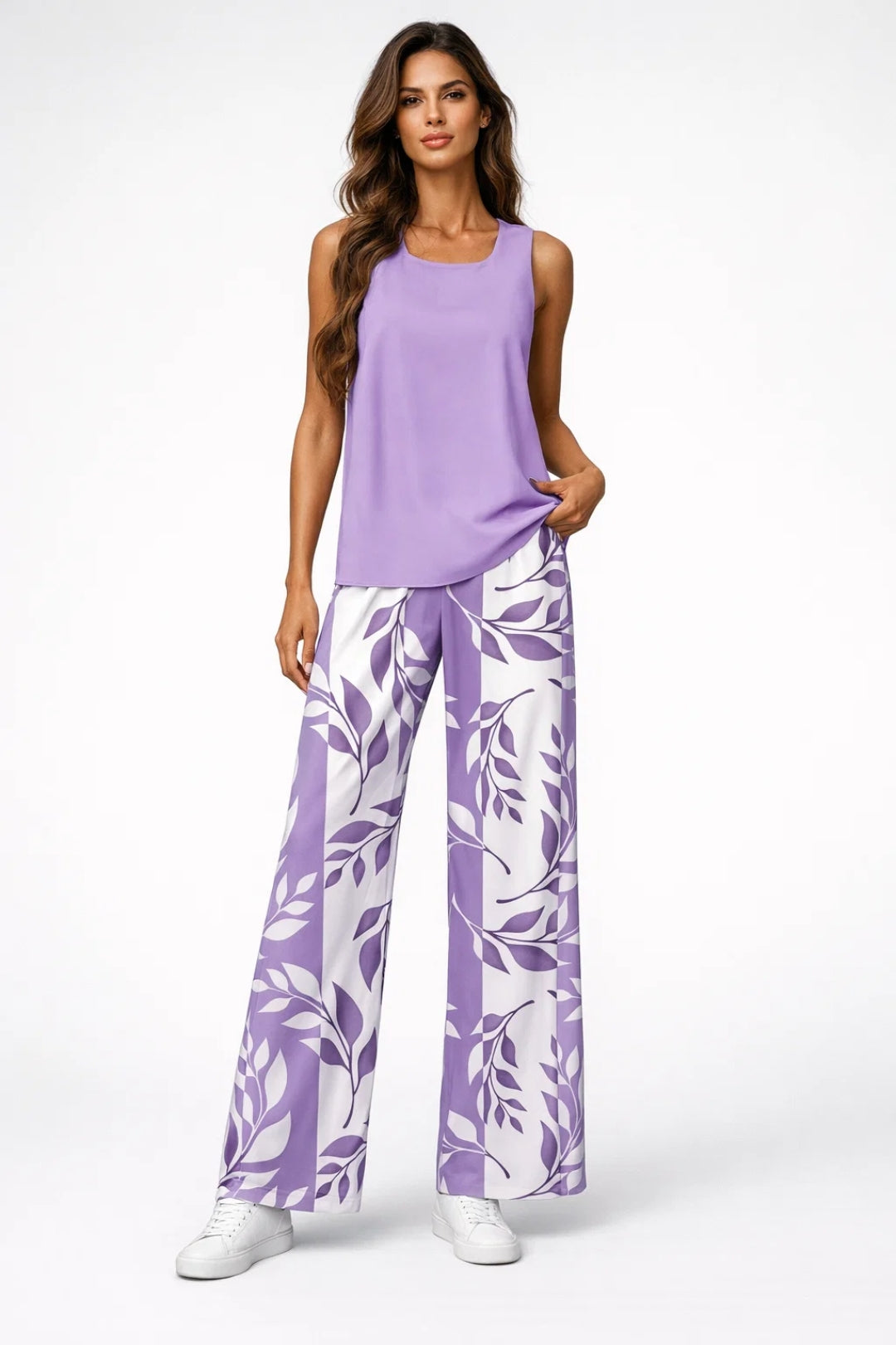Ensemble Femme - Top Carré et Pantalon Large Imprimé | Élégant