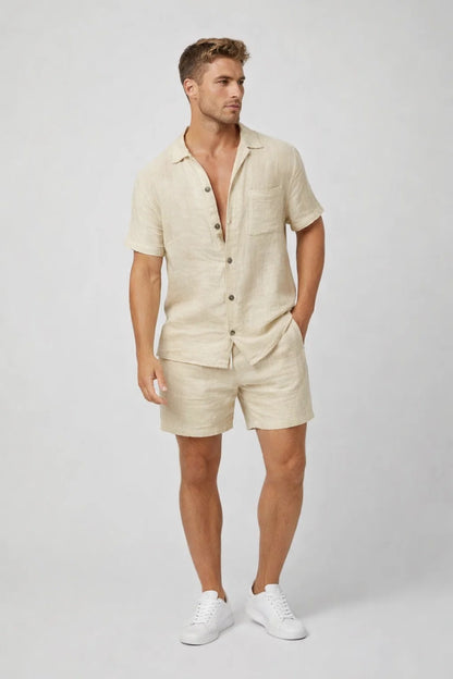 Ensemble Homme - Chemise et Short Assortis Col Cubain | Été