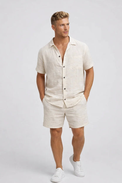 Ensemble Homme - Chemise et Short Assortis Col Cubain | Été