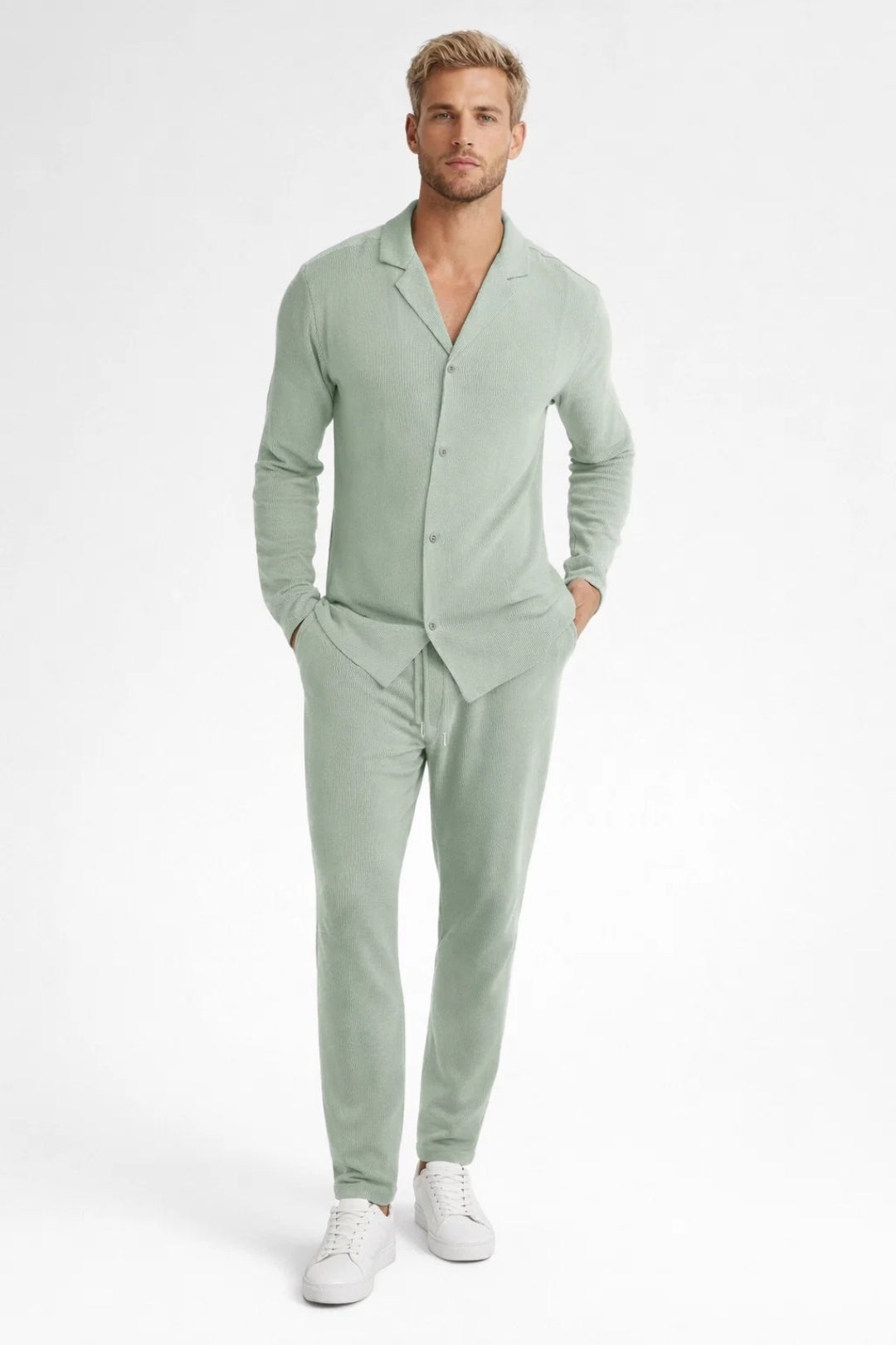 Ensemble Homme - Chemise et Pantalon Assortis Col Cubain | Été
