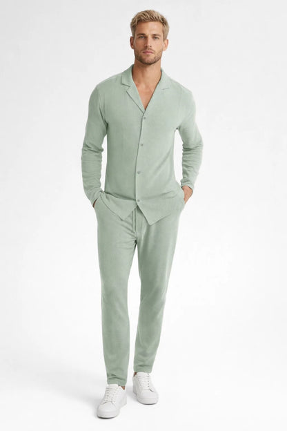 Ensemble Homme - Chemise et Pantalon Assortis Col Cubain | Été