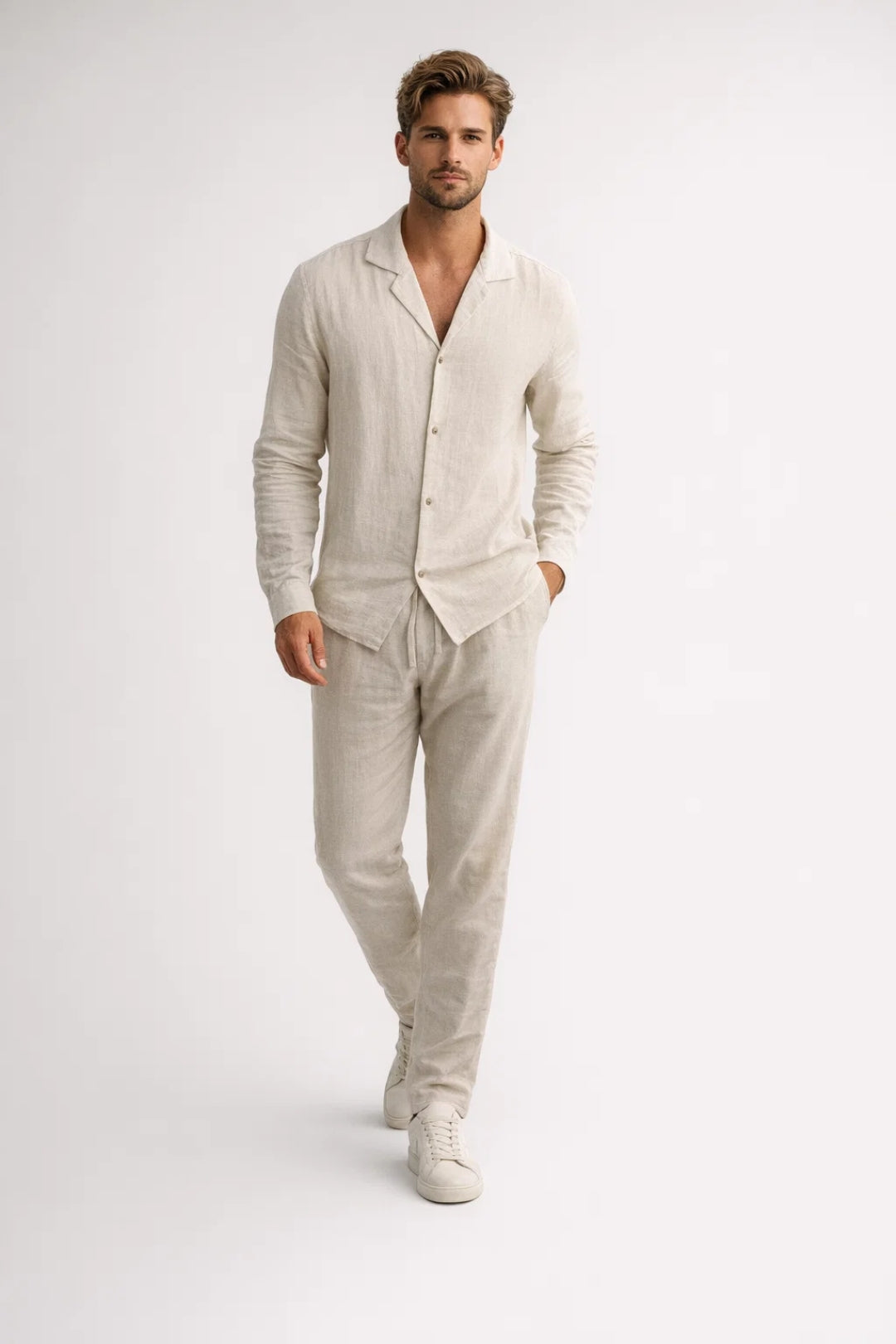 Ensemble Homme - Chemise et Pantalon Assortis Col Cubain | Été