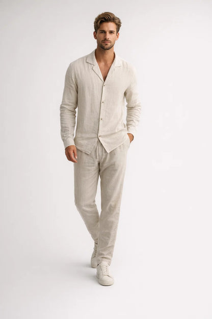 Ensemble Homme - Chemise et Pantalon Assortis Col Cubain | Été