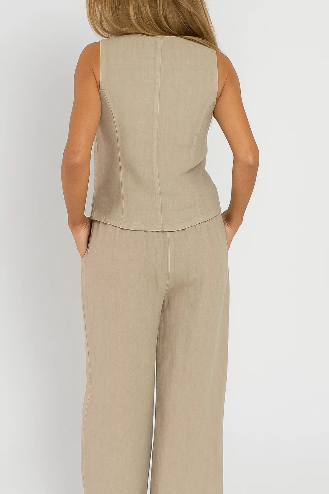 Ensemble Femme - Gilet Boutonné et Pantalon Large Coordonné | Été