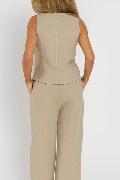 Ensemble Femme - Gilet Boutonné et Pantalon Large Coordonné | Été