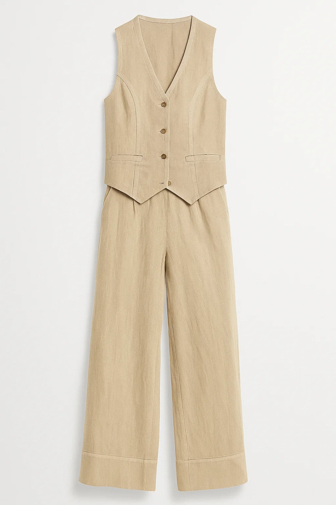 Ensemble Femme - Gilet Boutonné et Pantalon Large Coordonné | Été