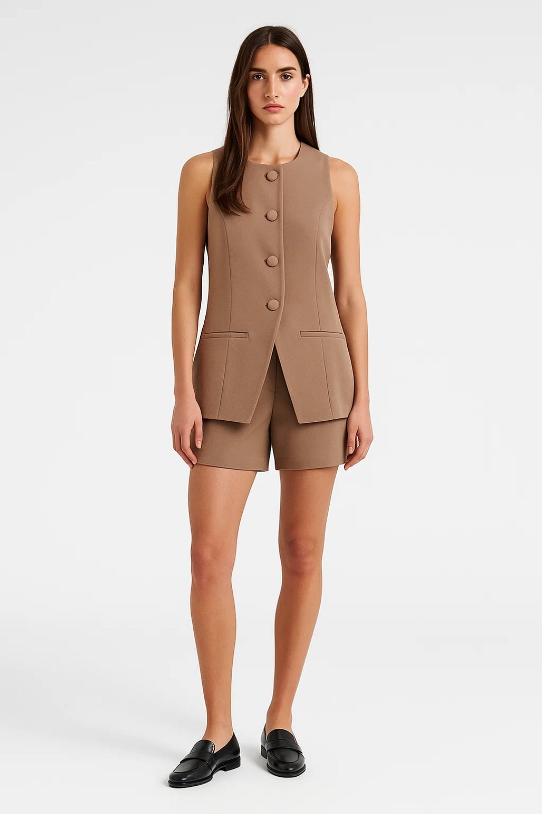 Ensemble Femme - Gilet Sans Manches Boutonné et Short | Été