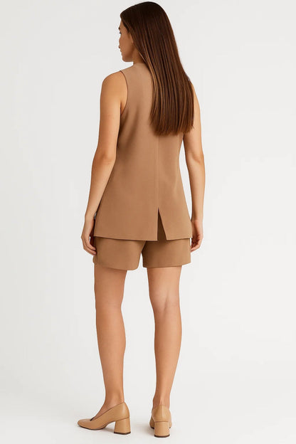 Ensemble Femme - Gilet Sans Manches Boutonné et Short | Été